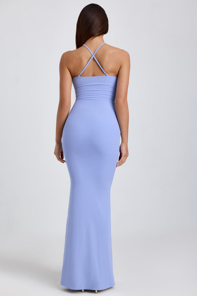 Prążkowana modalna sukienka maxi z dekoltem typu halter w kolorze Bluebell