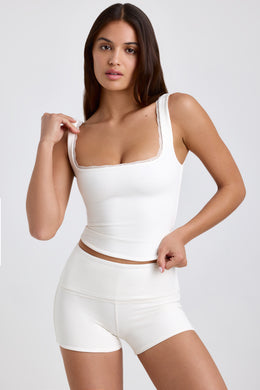 Ribbed Modal Lace-Trim Tank Top in White