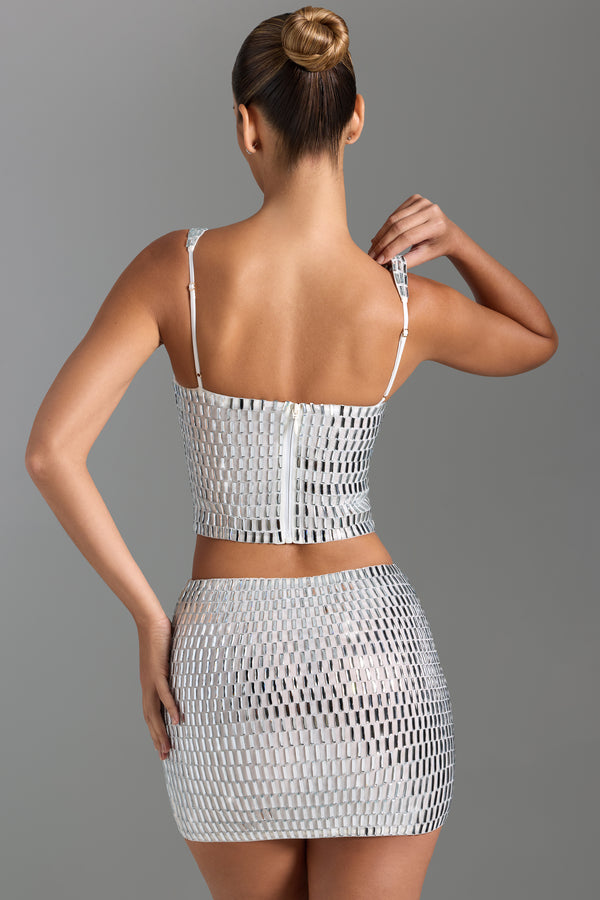 Embellished Low-Rise Micro Mini Skirt in White - 2
