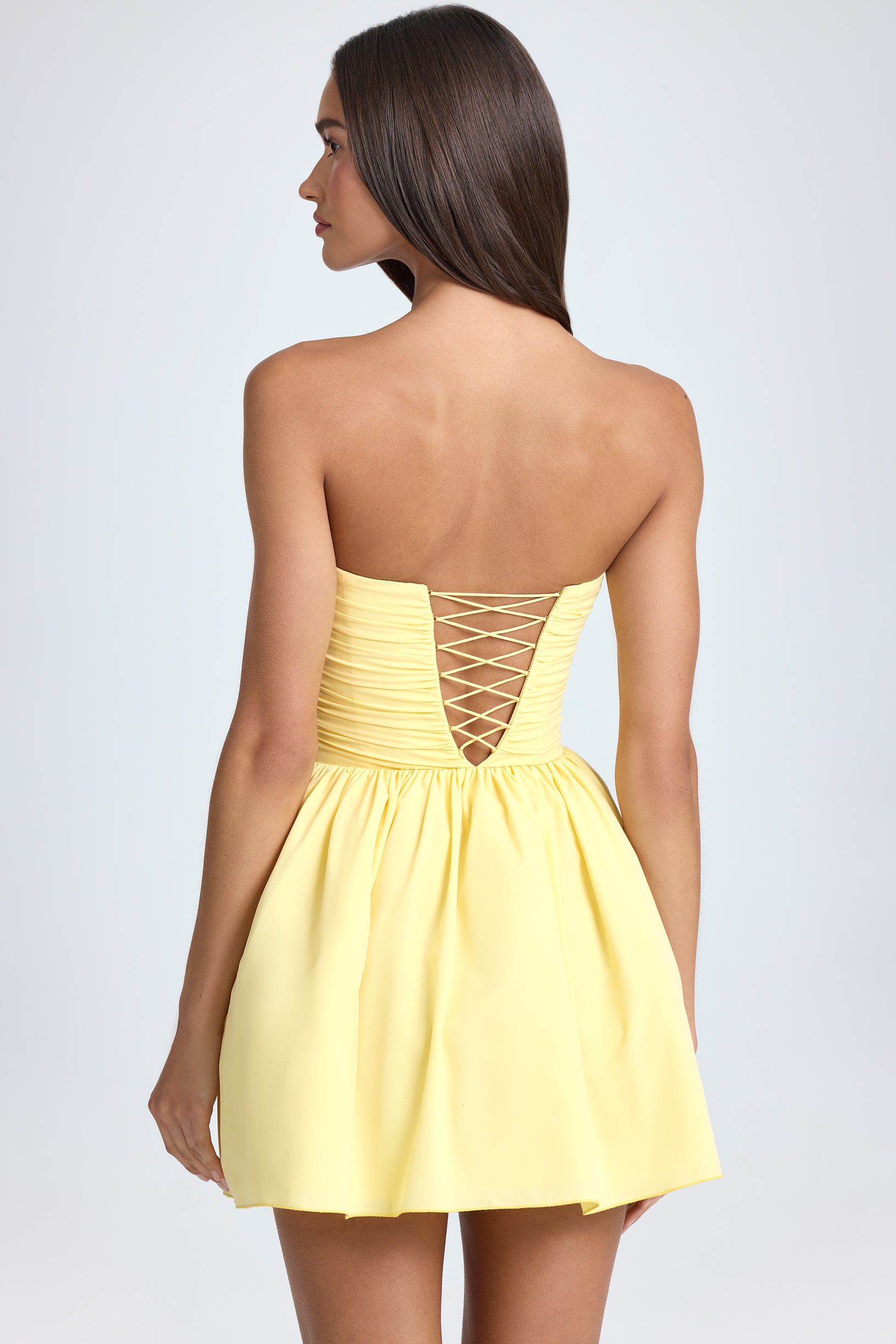 Bandeau Floral-Appliqué Corset Mini Dress in Lemon Sherbet - 2