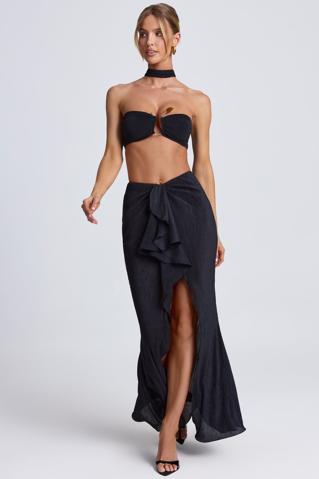 Ruffle-Trim Maxi Skirt in Black - 4