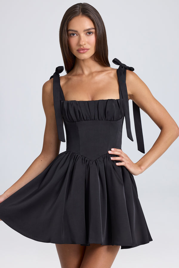 Draped Corset Mini Dress in Black - 1