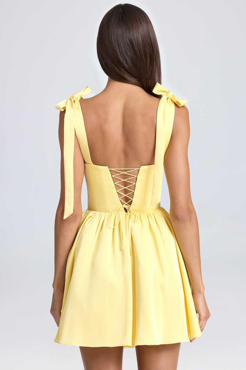 Draped Corset Mini Dress in Lemon Sherbet - 2