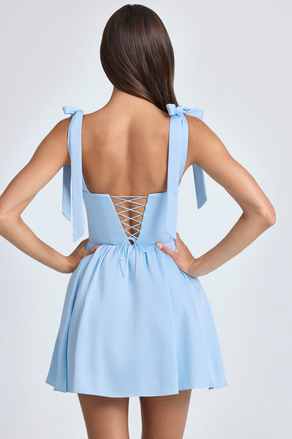 Draped Corset Mini Dress in Powder Blue - 2