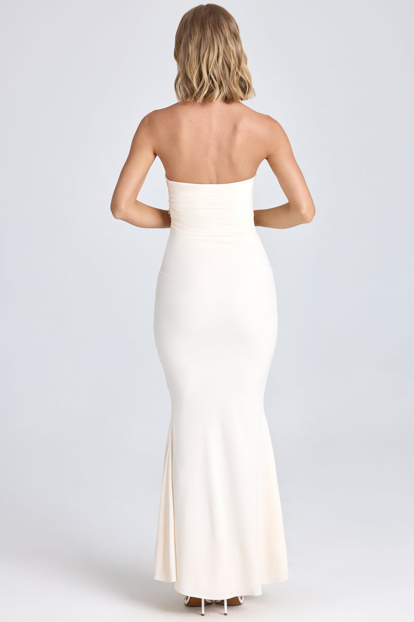 Draped Floral-Appliqué Maxi Dress in Ivory - 2