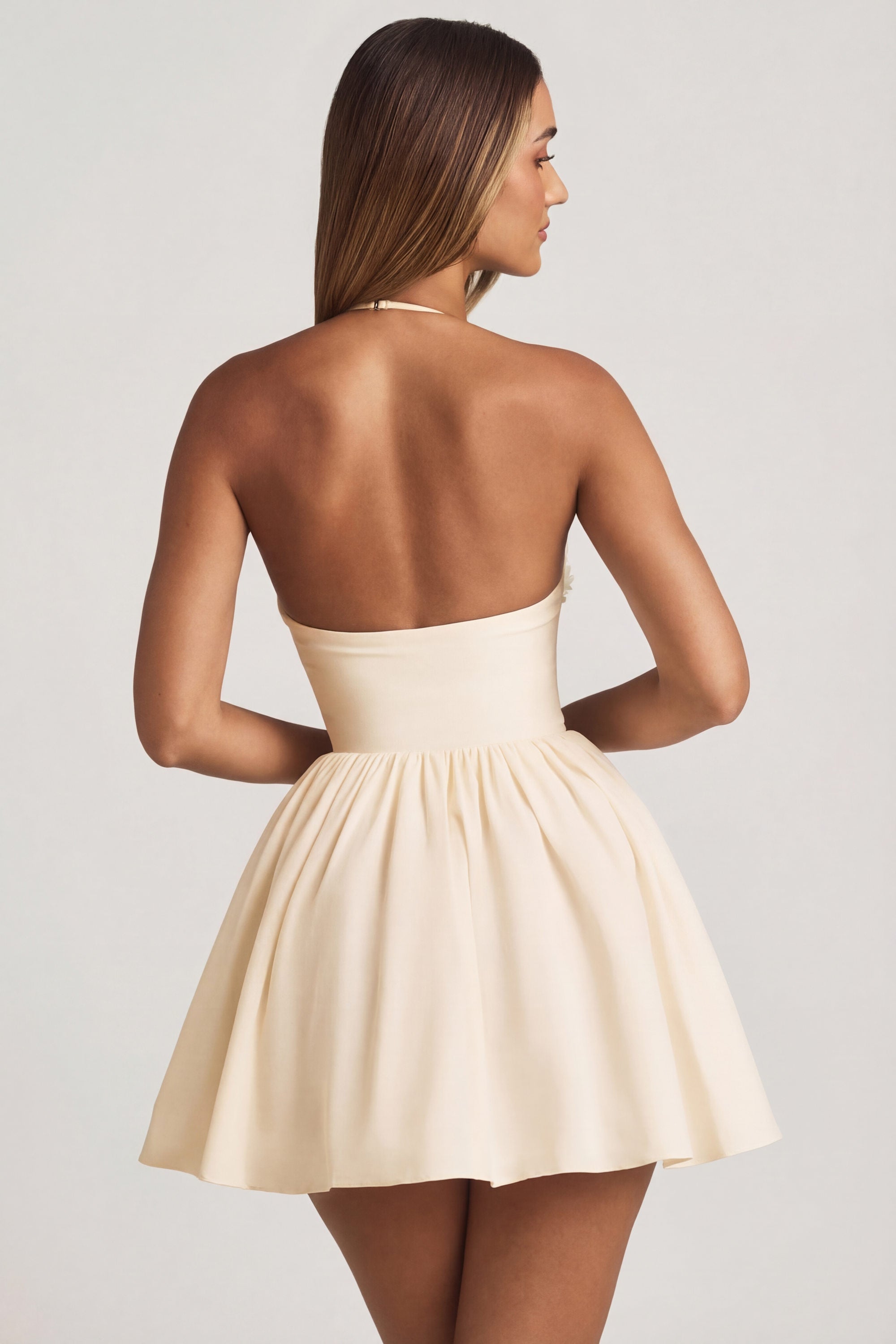 Rialta Cut Out Satin Mini Dress in Ivory
