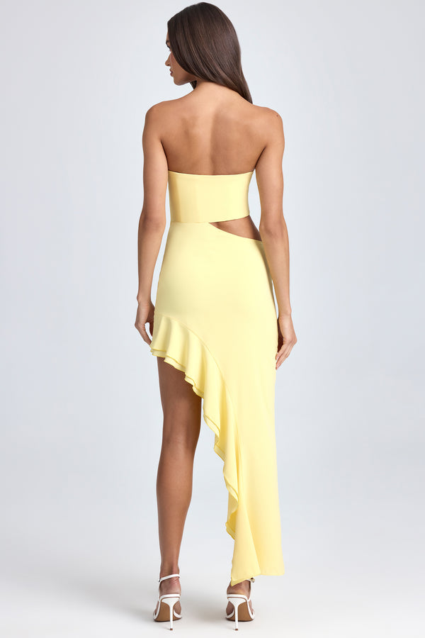 Bandeau Cut-Out Ruffle-Trim Maxi Dress in Lemon Sherbet - 2