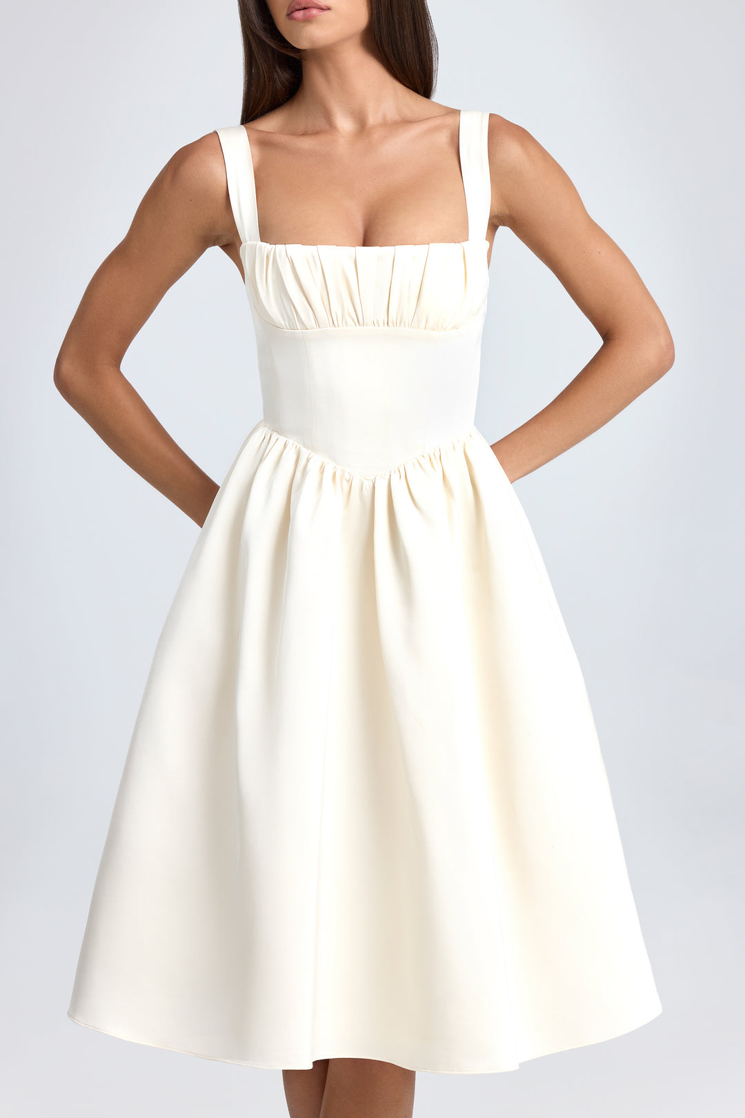 Marguerite Draped Corset Midaxi Dress in Ivory | Oh Polly – Oh Polly UK