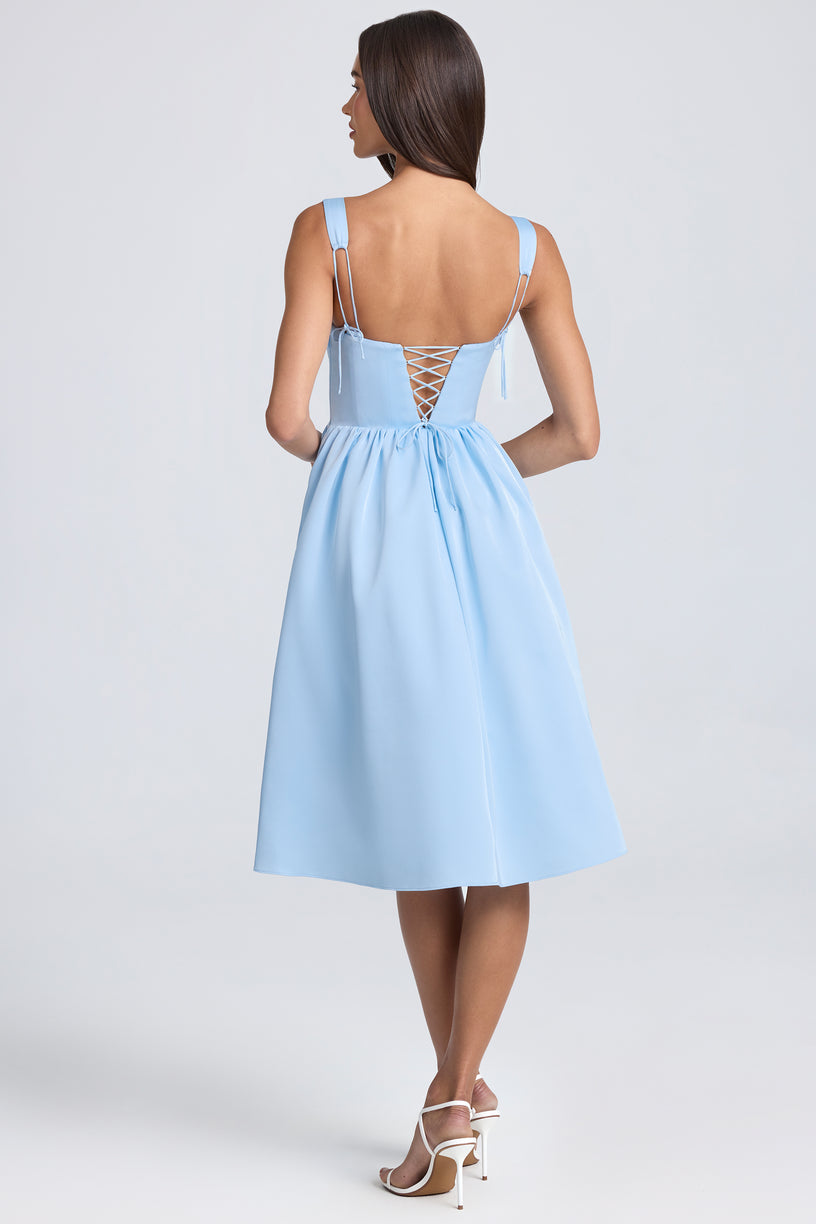 Draped Corset Midaxi Dress in Powder Blue - 2