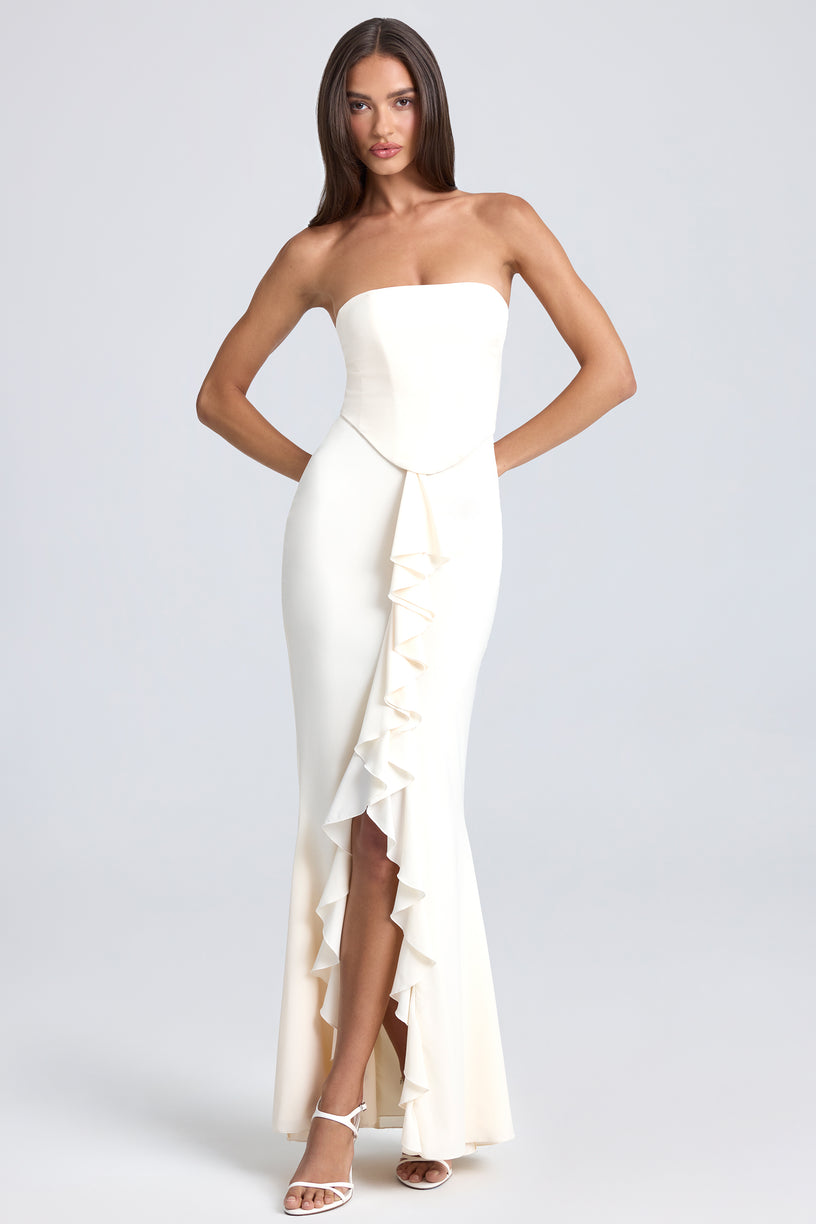 Bandeau Ruffle-Trim Corset Gown in Ivory - 1