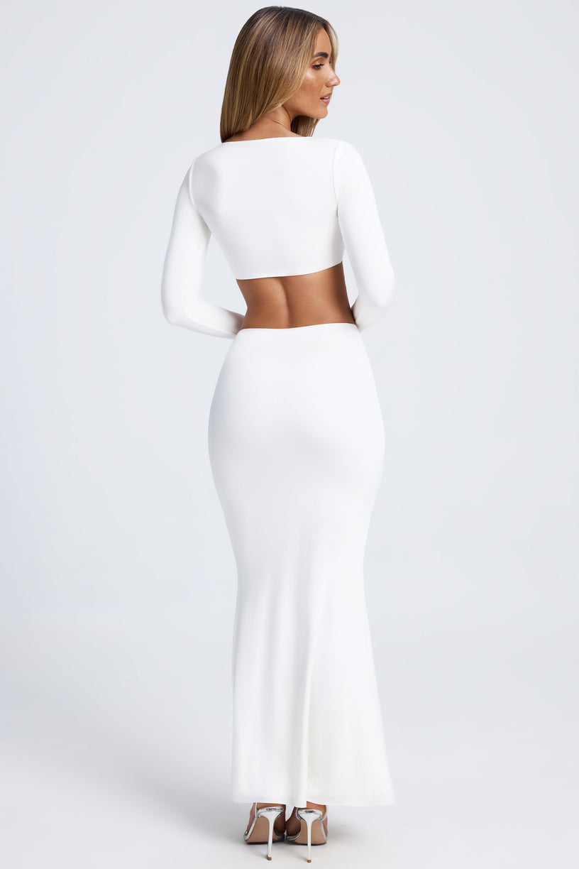 Hardware Detail Fishtail Maxi Skirt in White - 2