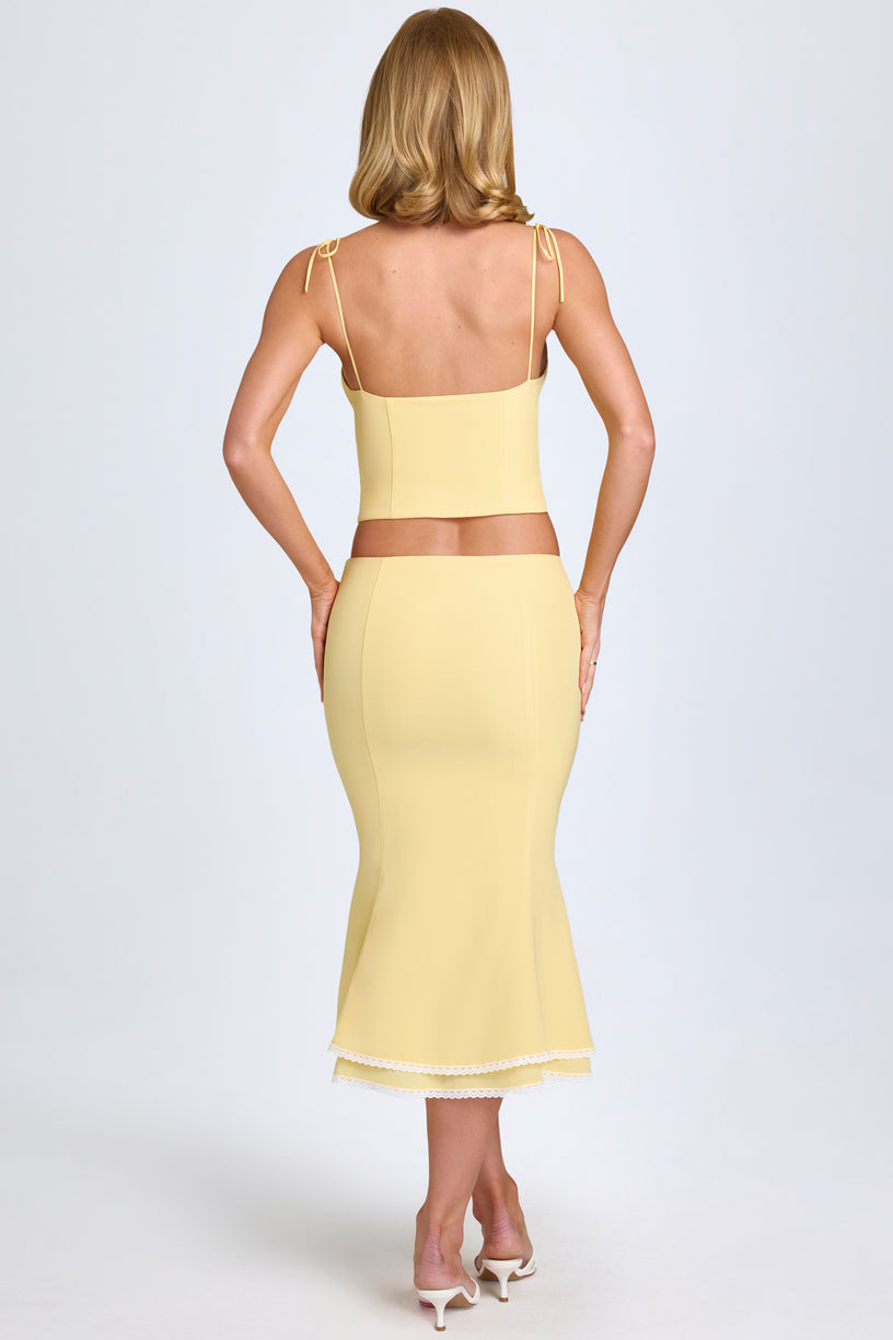 Lace-Trim Mid-Rise Midaxi Skirt in Pastel Yellow - 2