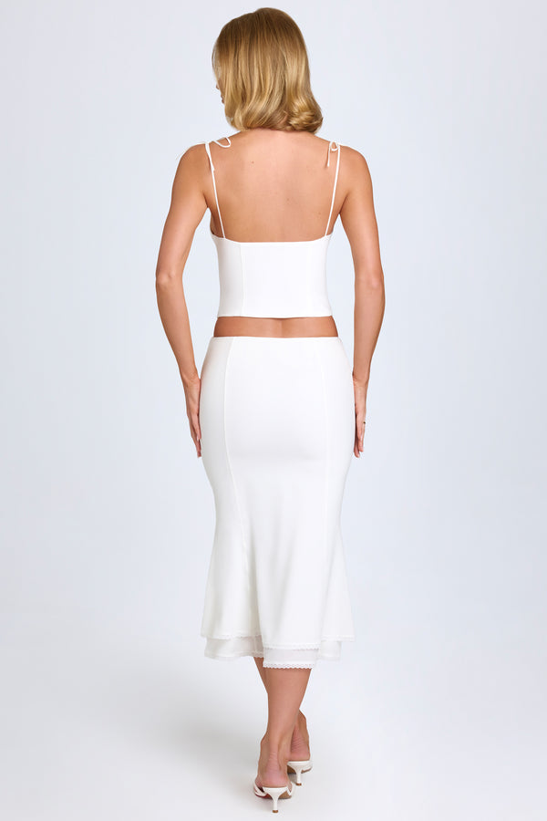 Lace-Trim Mid-Rise Midaxi Skirt in White - 2