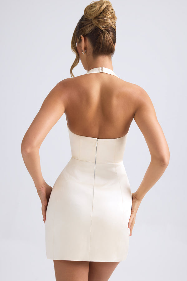 Halterneck Structured Tulip Mini Dress in Ivory - 2