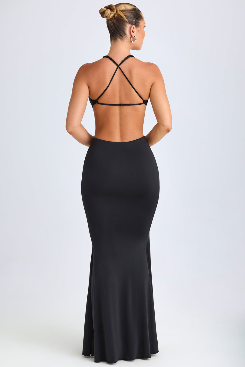 Hardware Detail Cut-Out Halterneck Maxi Dress in Black - 2