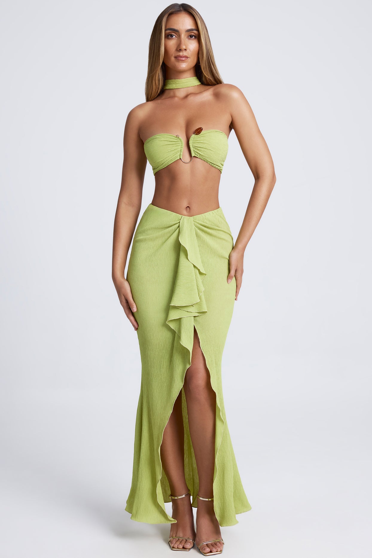 Hardware Detail Choker Crop Top in Olive Green - 6