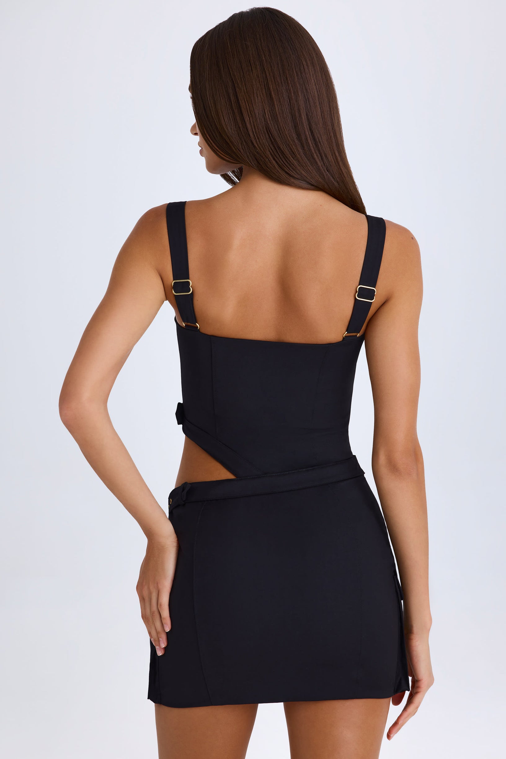Belted Cut-Out Mini Dress in Black - 2
