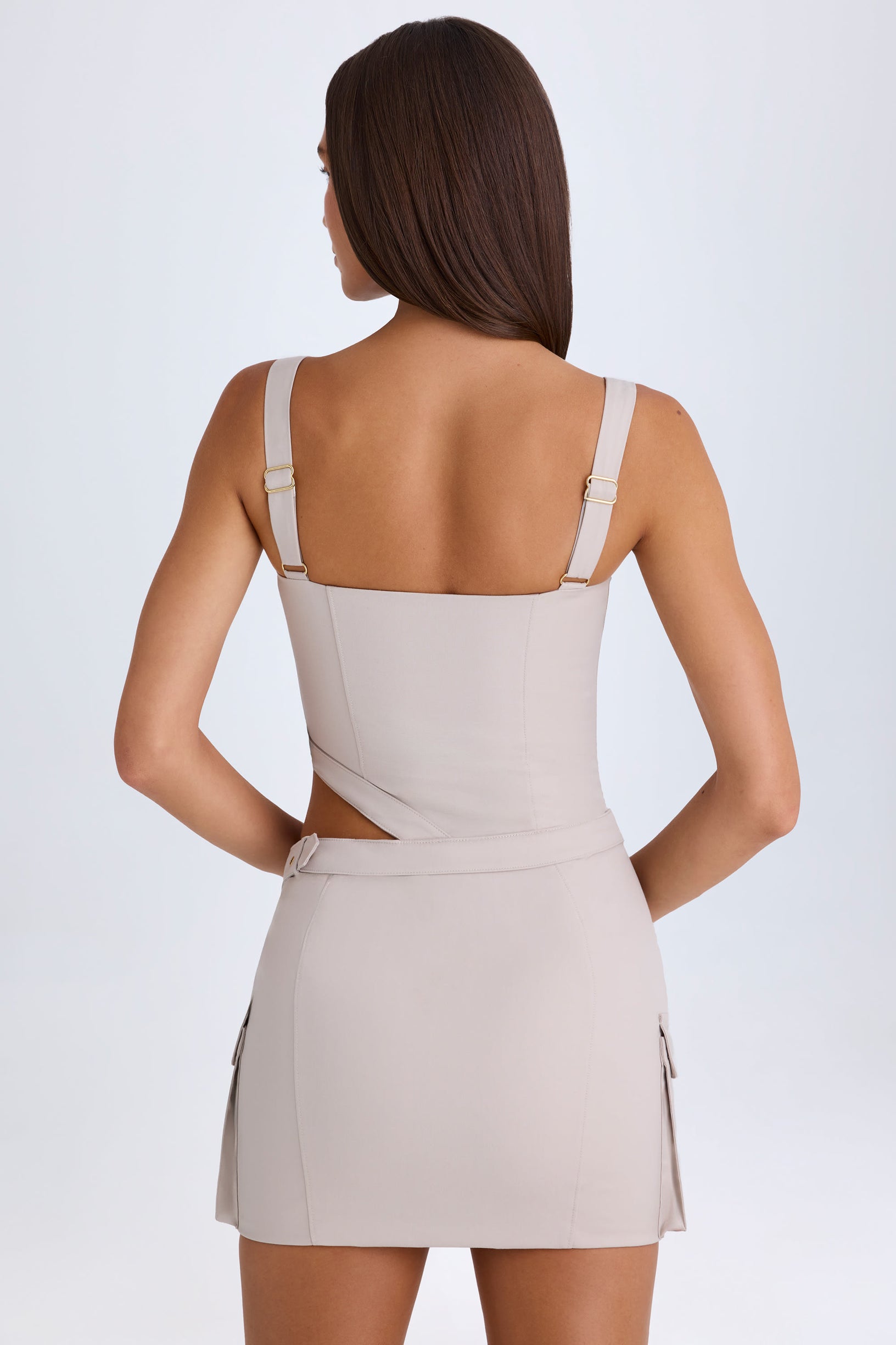 Belted Cut-Out Mini Dress in Taupe - 2