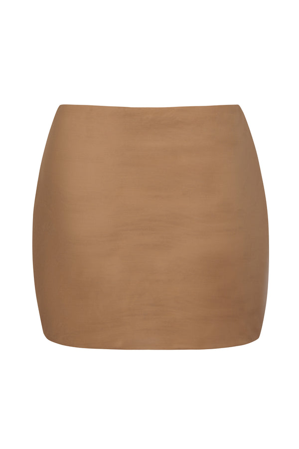 Soft Mesh Low-Rise Micro Mini Slip Skirt in Almond - 2