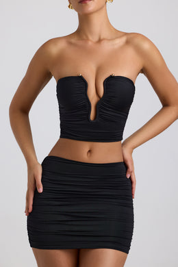 Slinky Jersey Ruched Hardware Detail Strapless Top in Black