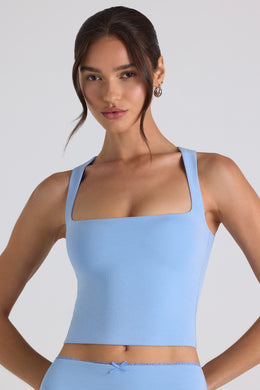 Modal Bow-Embellished Crop Top in Sky Blue