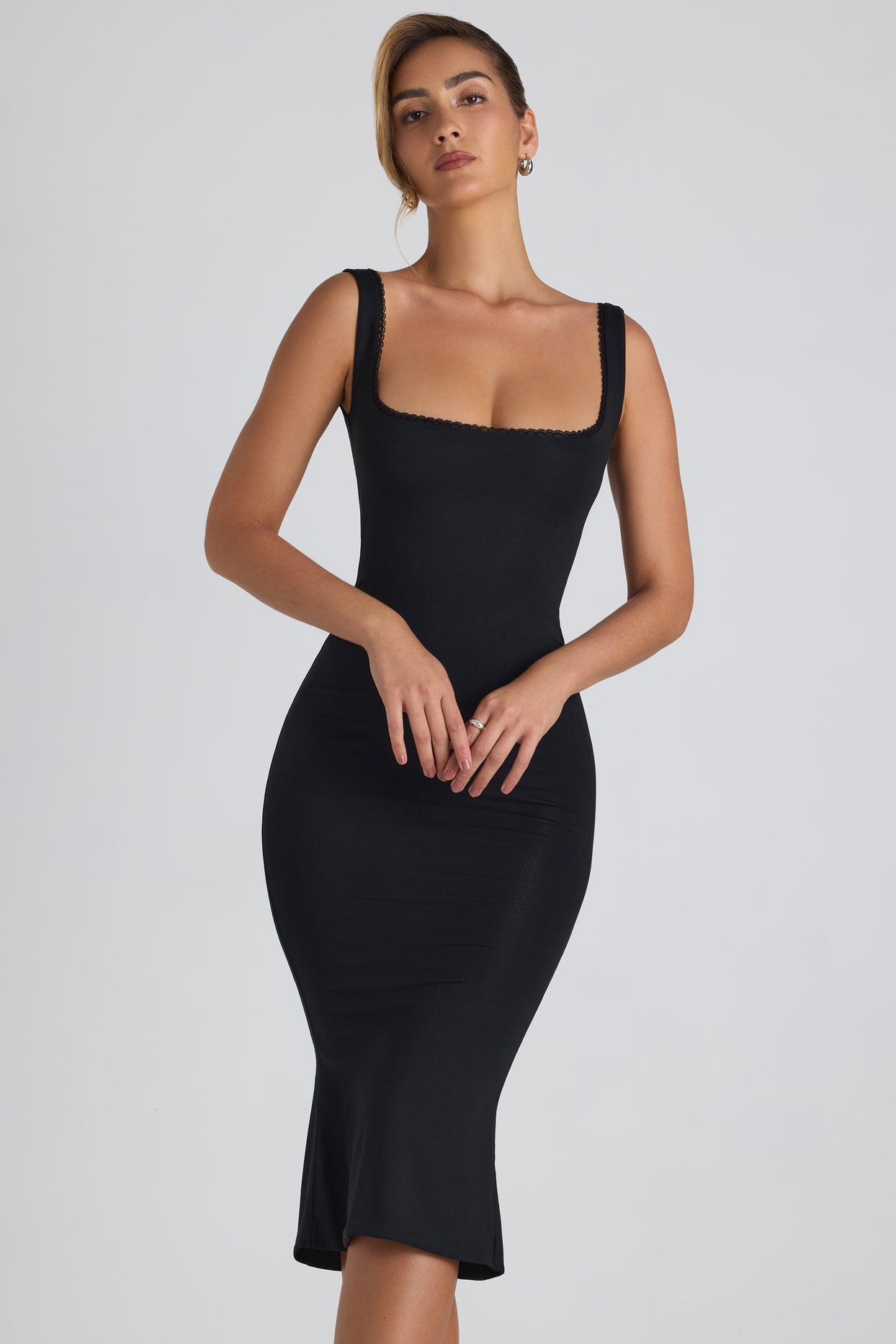 Modal Lace-Trim Midaxi Dress in Black