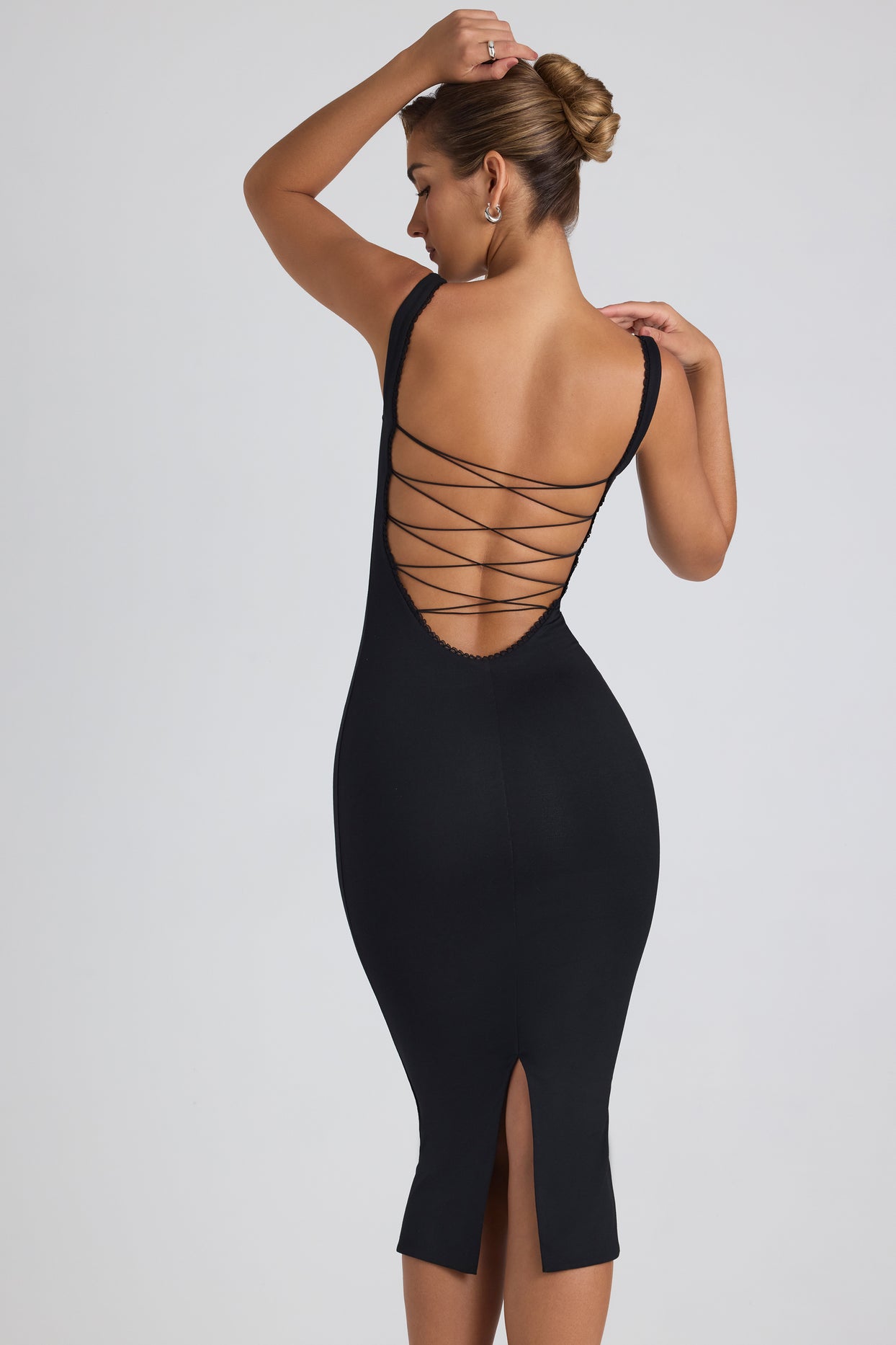 Modal Lace-Trim Midaxi Dress in Black - 2