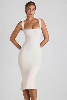 Modal Lace-Trim Midaxi Dress in Ivory