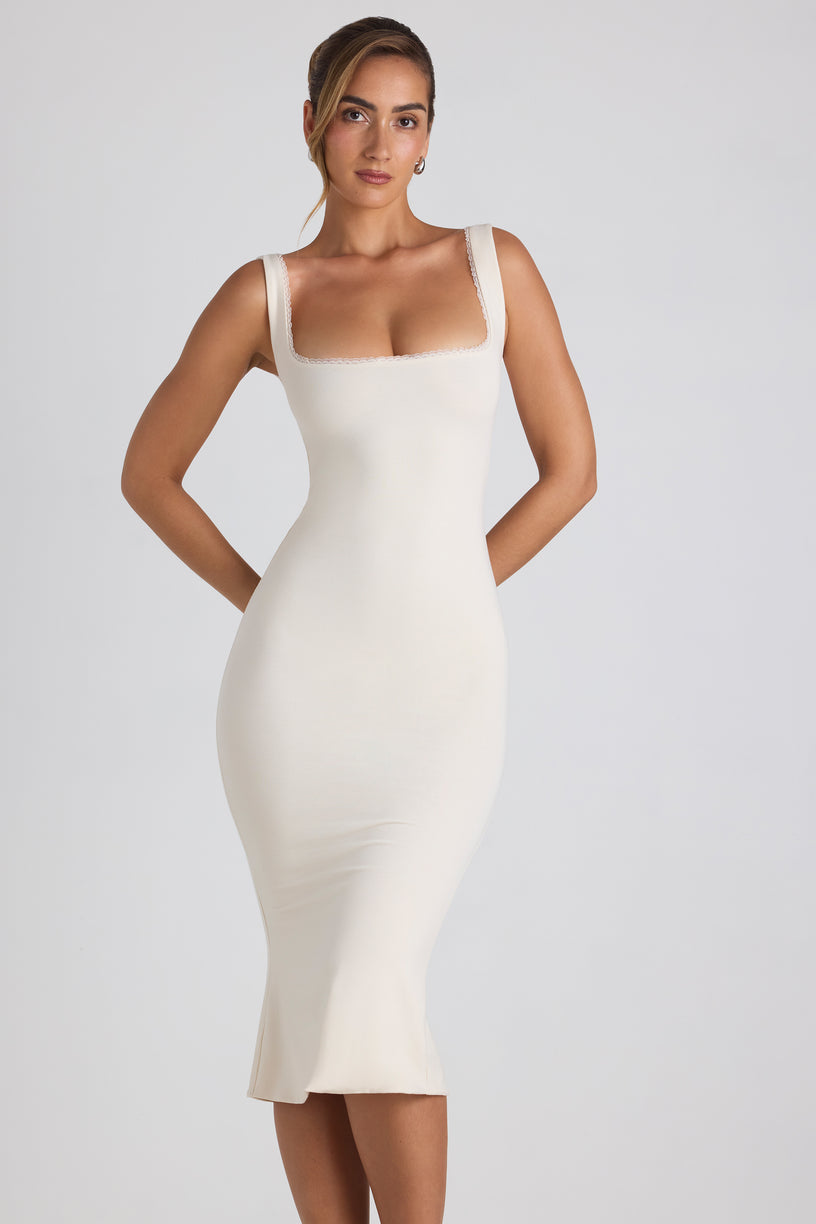 Modal Lace-Trim Midaxi Dress in Ivory - 1