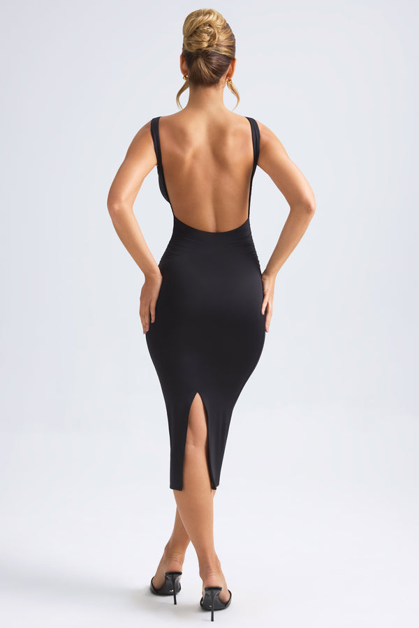Ruched Open-Back Midaxi Dress in Black - 2
