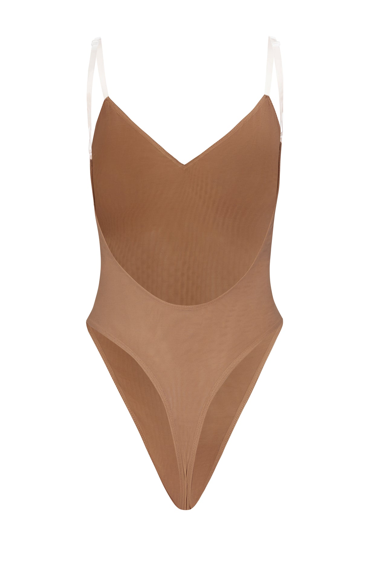 Soft Mesh V-Neck Bodysuit in Honey - 2