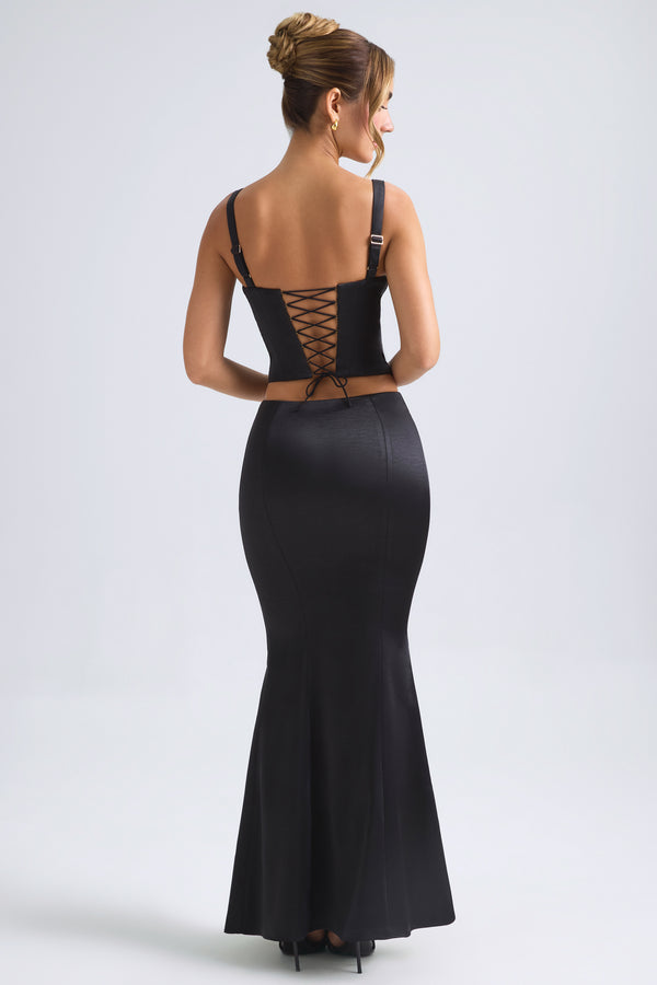 Mid-Rise Fishtail Maxi Skirt in Black - 2