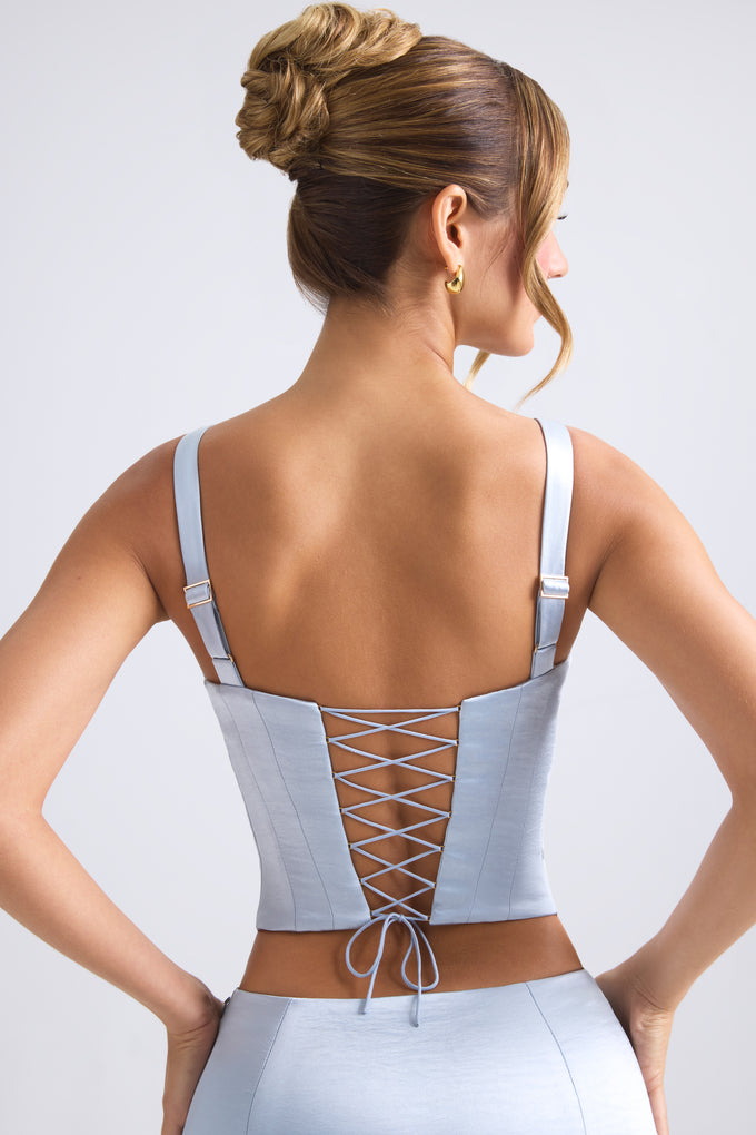 Lace-Up Corset Top in Light Blue