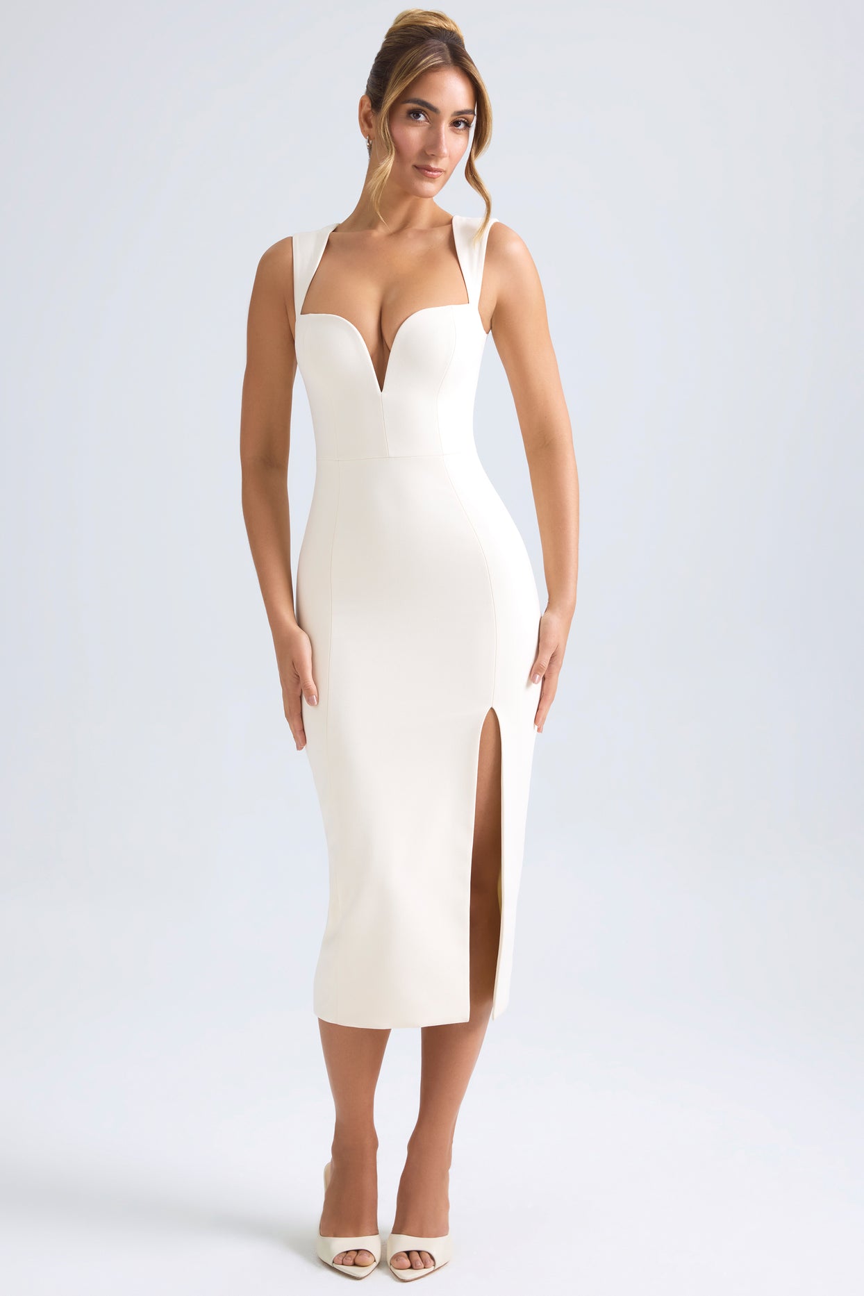 Sweetheart-Neck Midaxi Dress in Ivory