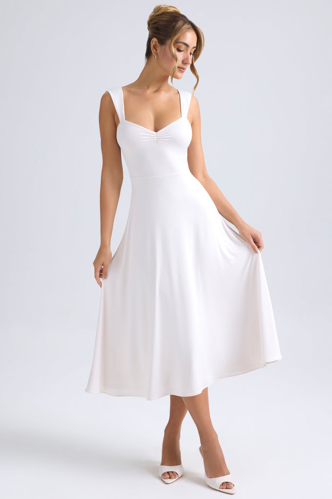 Sweetheart-Neck Ruched Midaxi Dress in Ivory