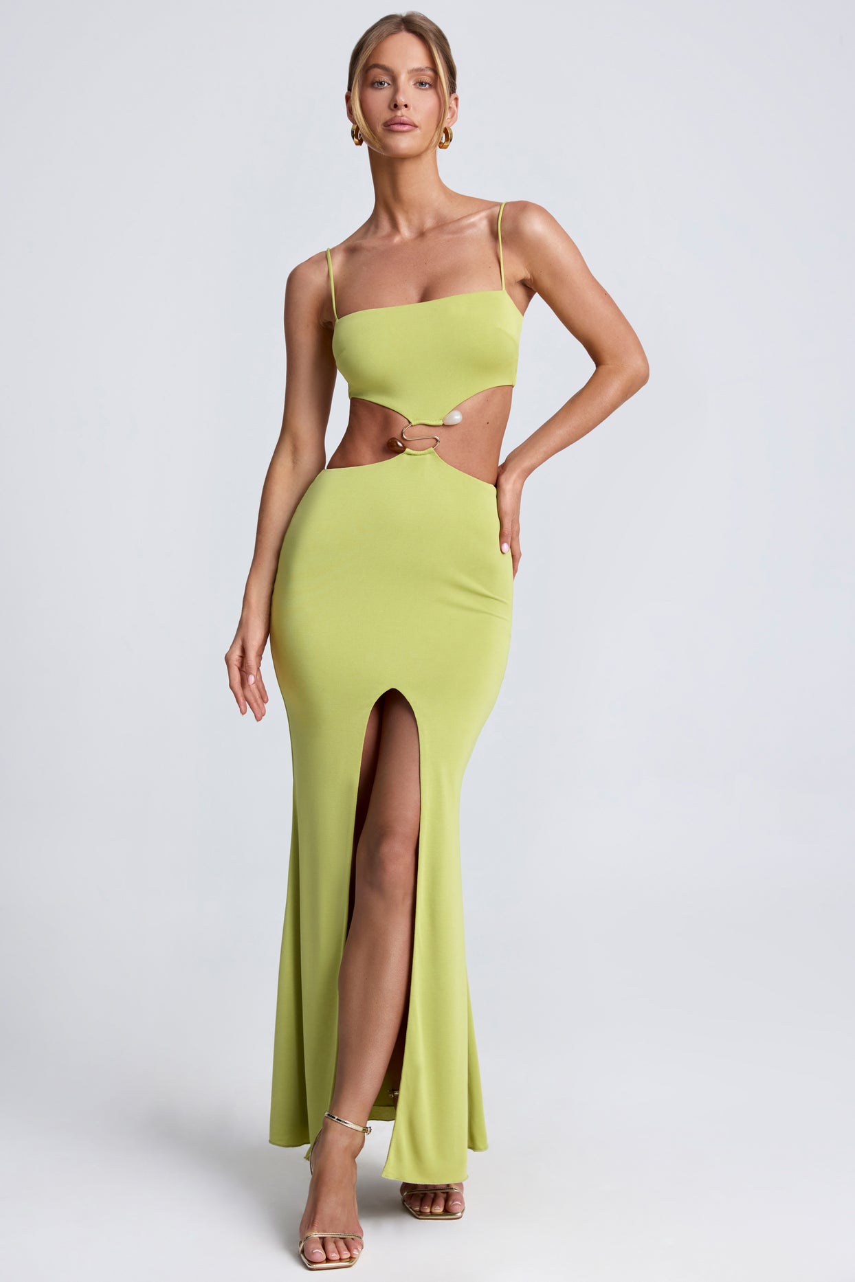 Julitta Hardware Detail Cut-Out Maxi Dress in Olive Green