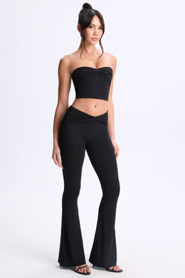 Petite Twist-Front Flared Trousers in Black