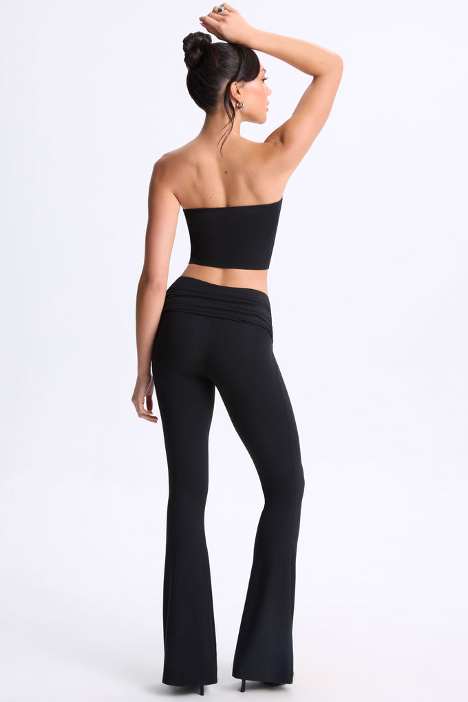 Twist-Front Flared Trousers in Black