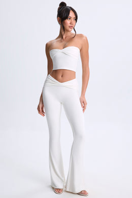 Petite Twist-Front Flared Trousers in White