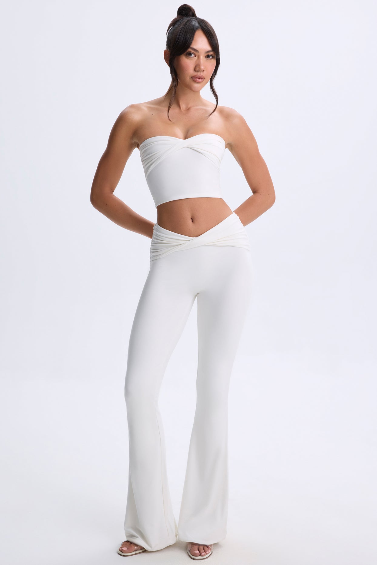 Twist-Front Flared Trousers in White
