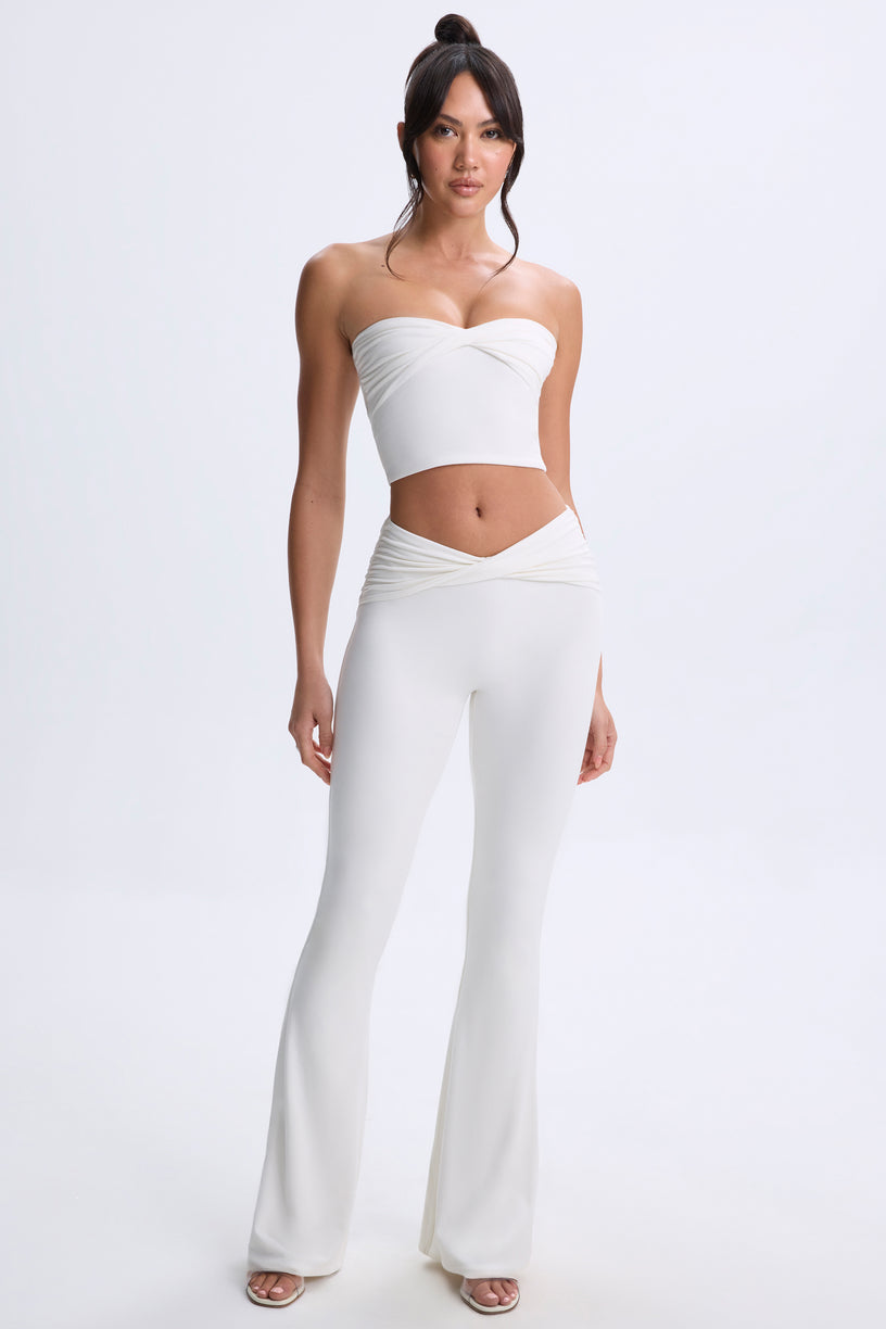 Modal Twist-Front Flared Trousers in White - 1