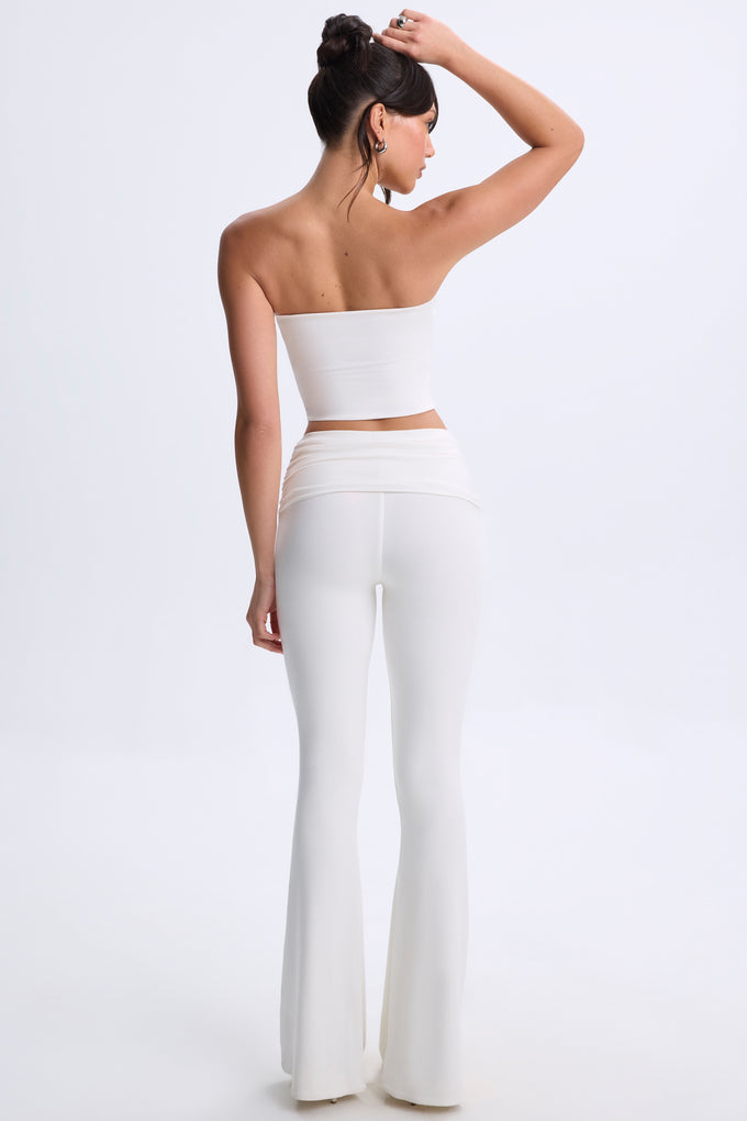 Twist-Front Flared Trousers in White