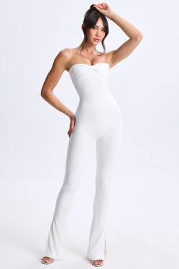 Tall Twist-Front Split Hem Flared Jumpsuit in White