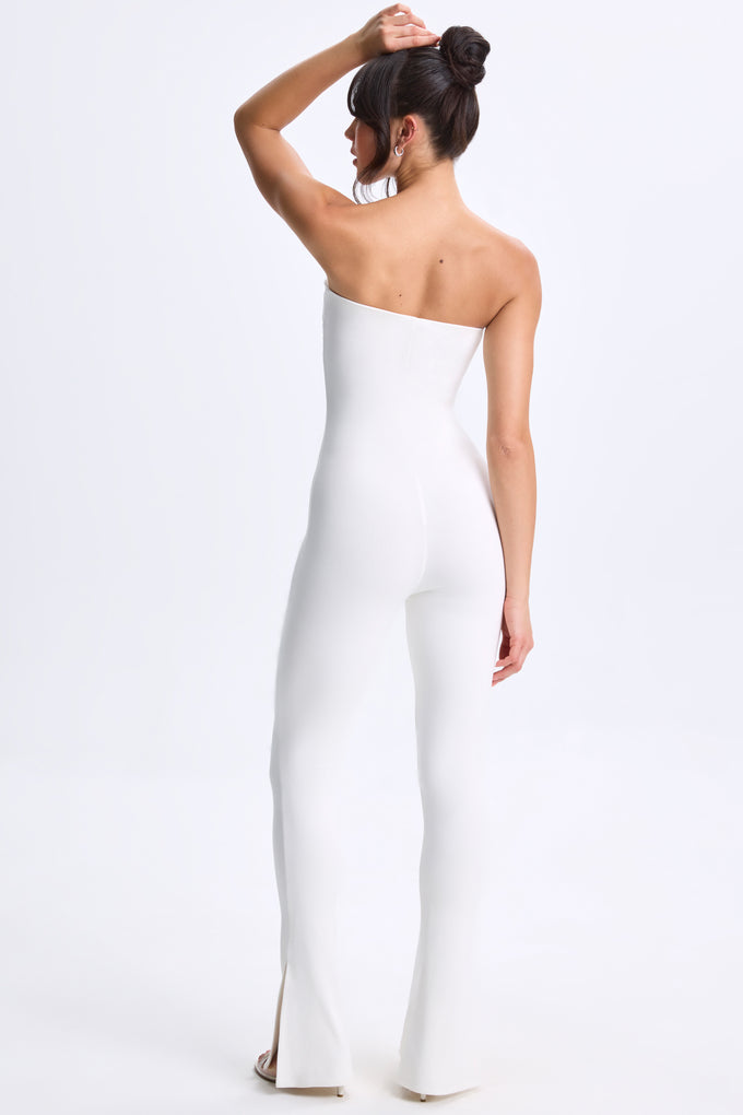 Twist-Front Split Hem Flared Jumpsuit in White