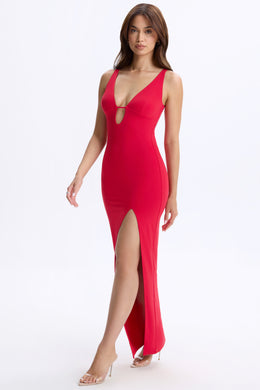 Plunge Cut-Out Maxi Dress in Cherry Red