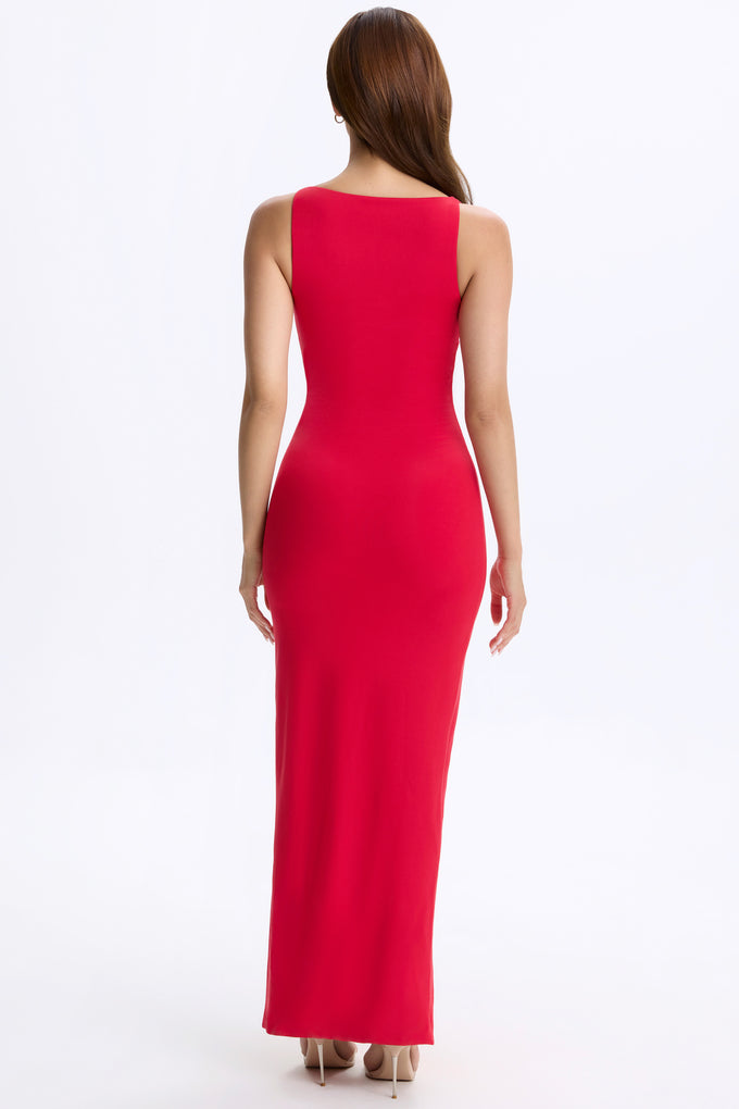 Plunge Cut-Out Maxi Dress in Cherry Red