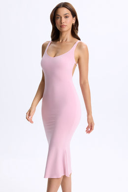 Plunge Open-Back Midaxi Dress in Blush Pink