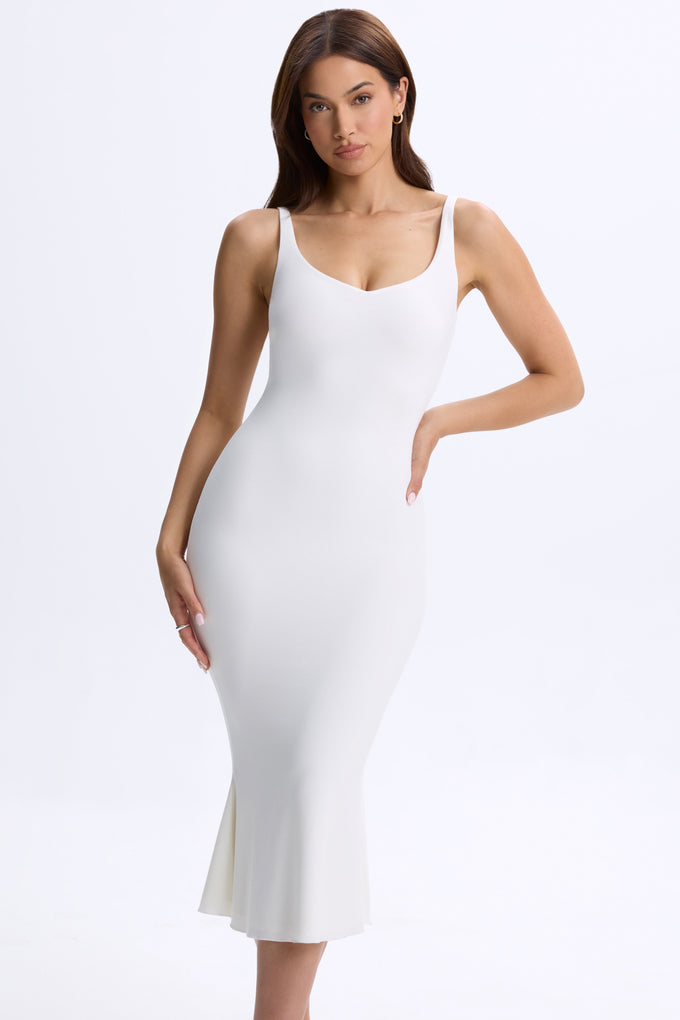 Plunge Open-Back Midaxi Dress in White