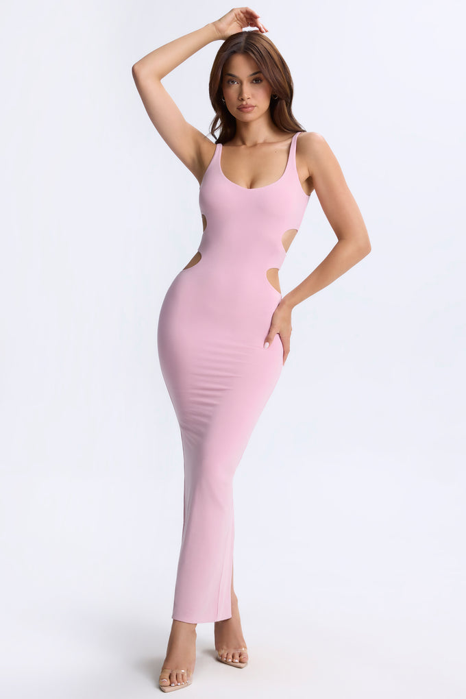 Plunge Cut-Out Maxi Dress in Blush Pink