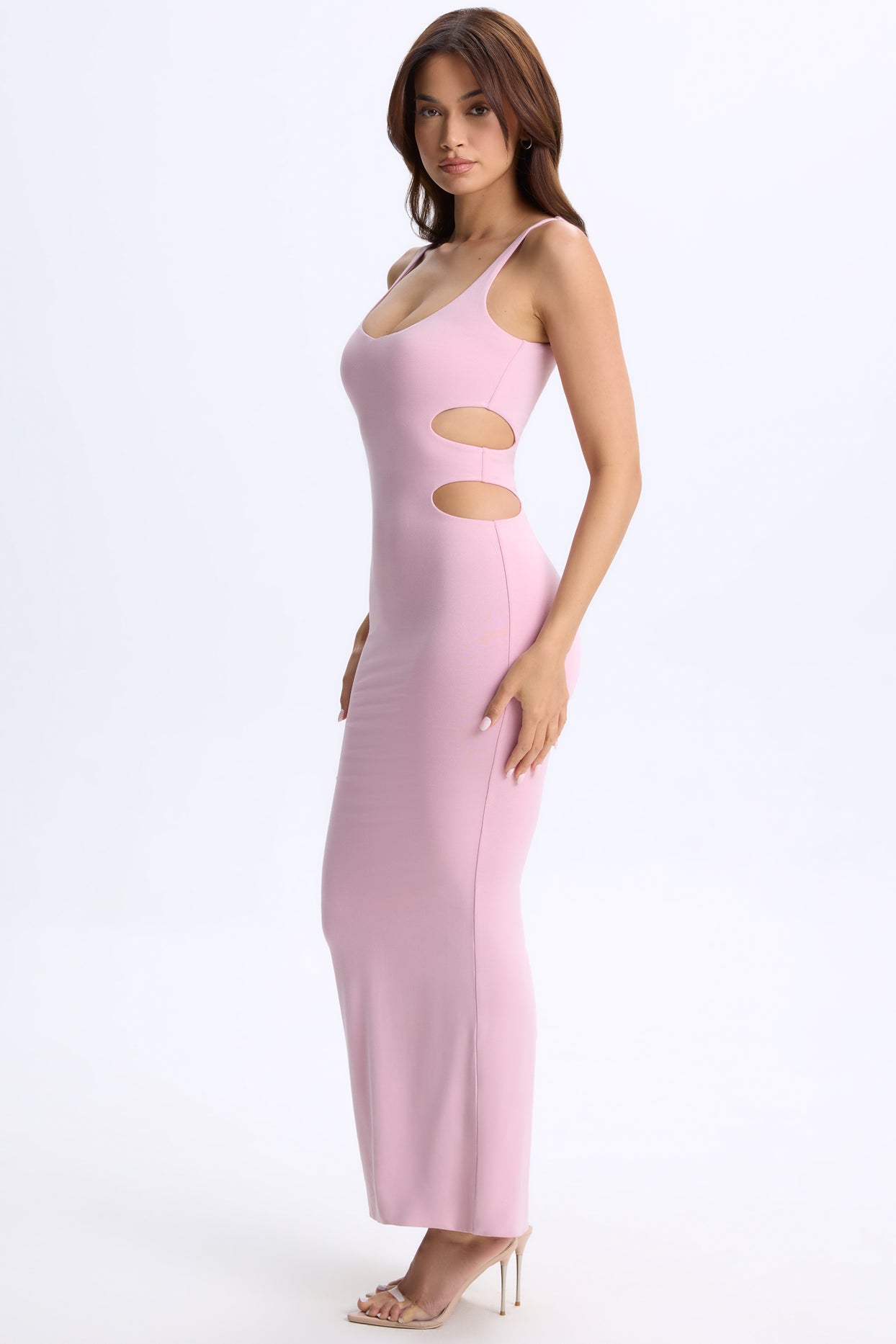 Plunge Cut-Out Maxi Dress in Blush Pink